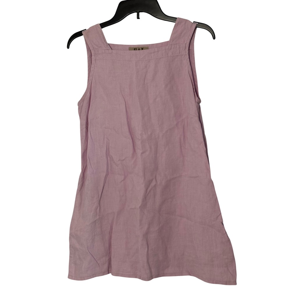 Flax Square Neck Sleeveless Linen Tunic Babydoll Mini Dress Lilac - Petite